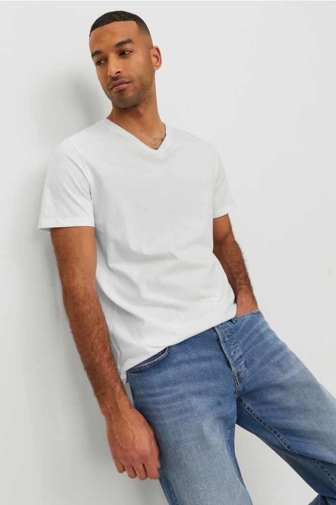 JJEORGANIC BASIC TEE SS V-NECK NOOS 12156102 WHITE